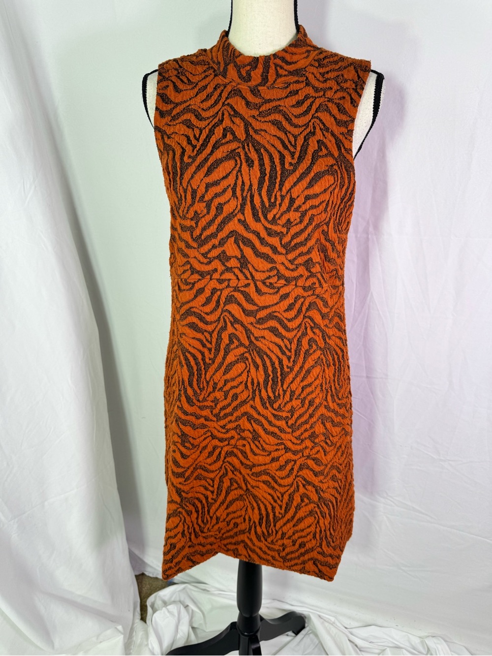 Anthro Zebra Jacquard Mini Dress M Sleeveless Mock Neck Fall Trend Boho